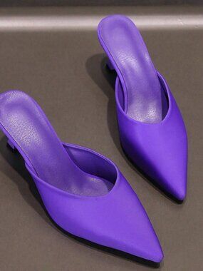 Purple Elegant Women's Pointed Toe Slip-On High Heel Mule Sandals